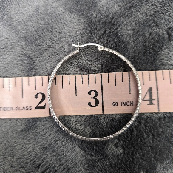 NWOT VTG 925 Sterling Silver Vermeil Diamond Cut Hoop Earrings - Picture 3 of 4